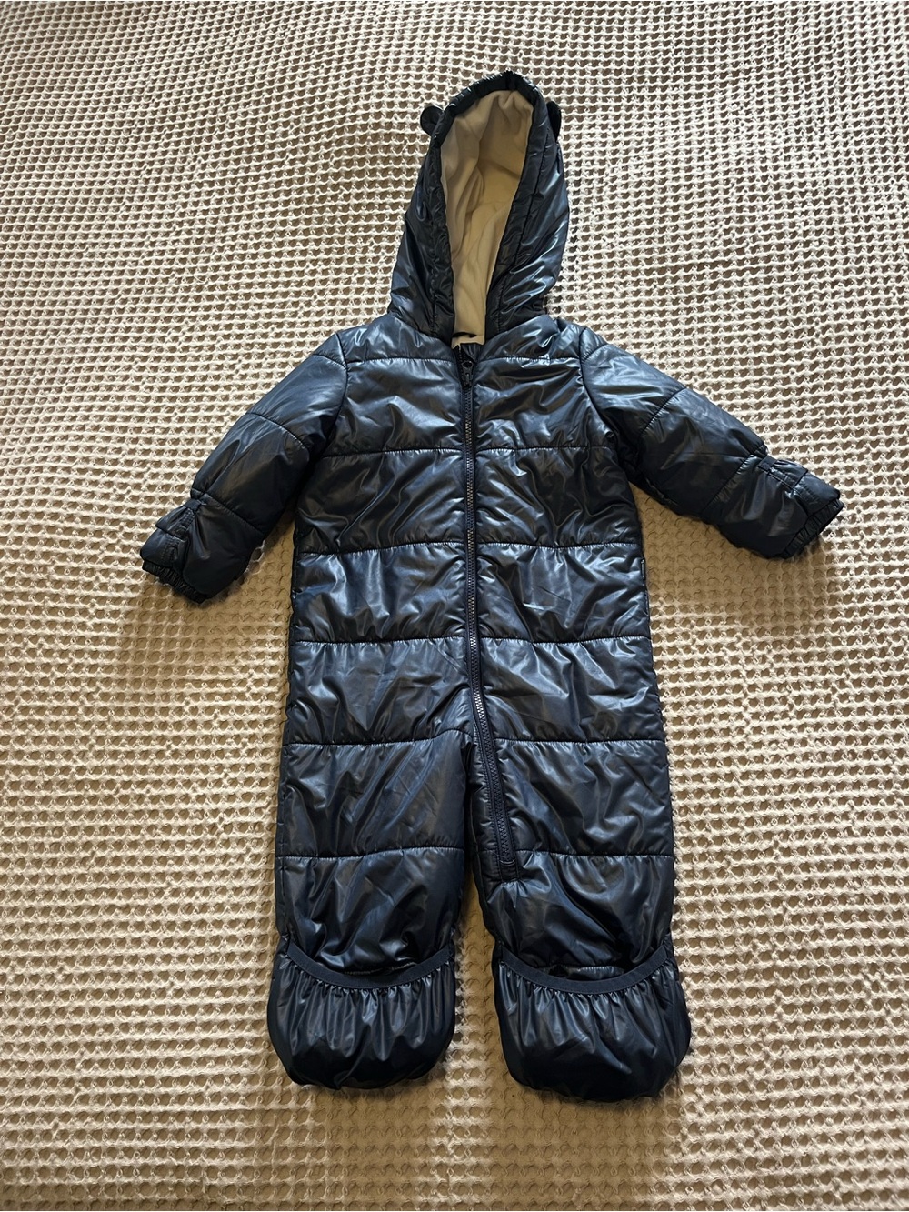 5 for $20 Infant Hooded Puffer Snowsuit - Navy Blue with Cream Lining